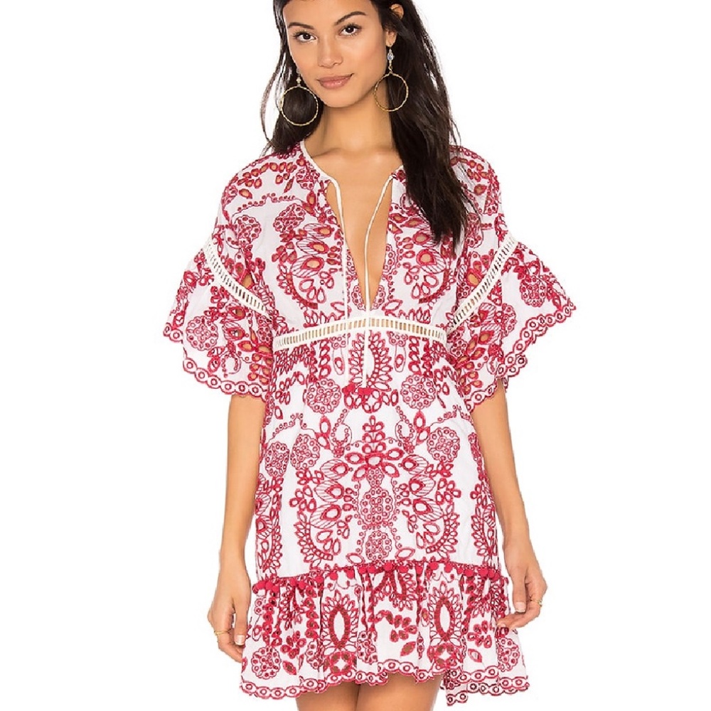 Saylor Embroidered Eyelet Red Dress size XS